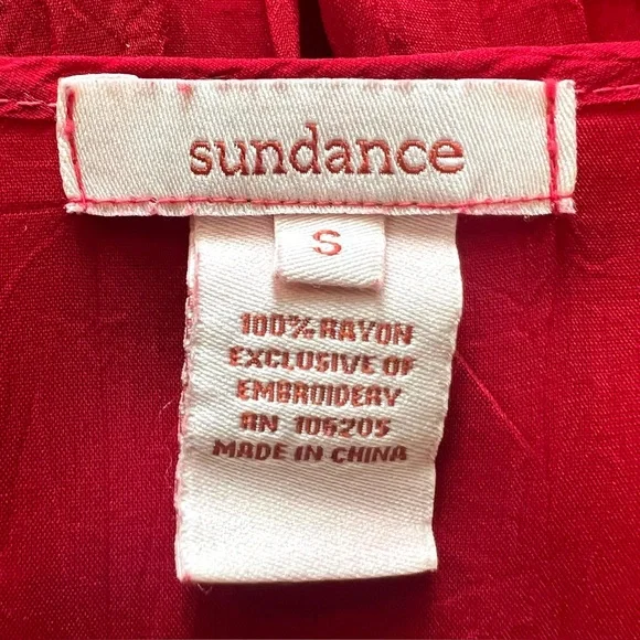 Sundance Red Bohemian Silky Lace Trim 3/4 Tab Sleeves Tunic Top Women’s Small - Picture 10 of 10